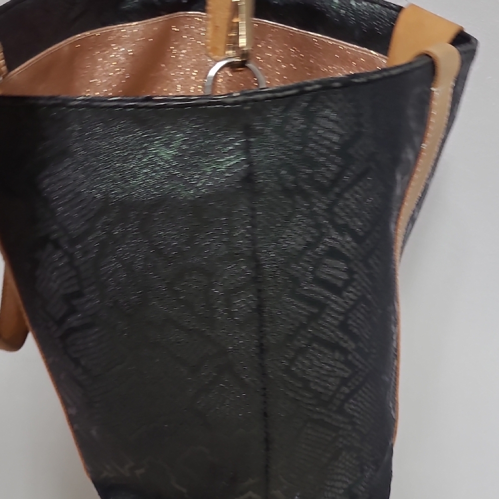 Consuela Black and Tan Crossbody Bag with Pink and Green Accents - Picture 5 of 8